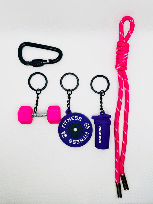 Sport Schlüsselanhänger Set Fitness Hantel Gewicht Wasserflasche Geschenk Männer Frauen Gym Accessoire