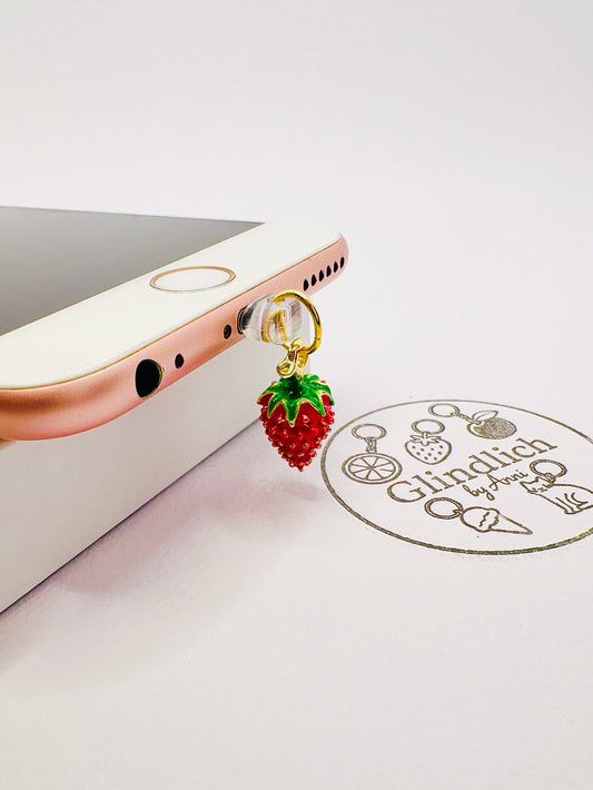 Rote Erdbeere Charm mit Emaille-Details. Charm Anhänger fur süße Augenblicke