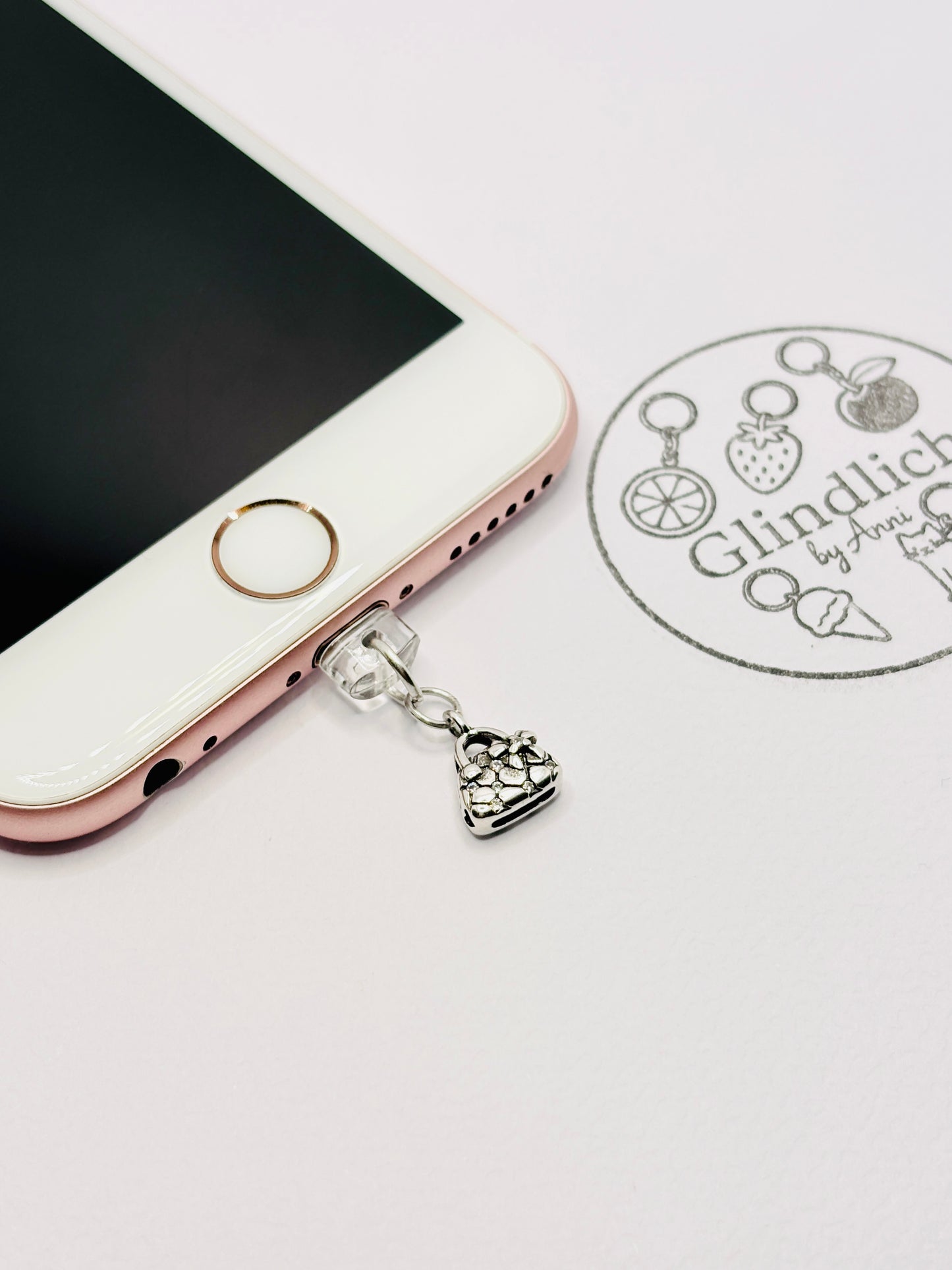 Funkelnde Handtasche Mini Charm in Silber. Charm Anhänger für Stil-Ikonen