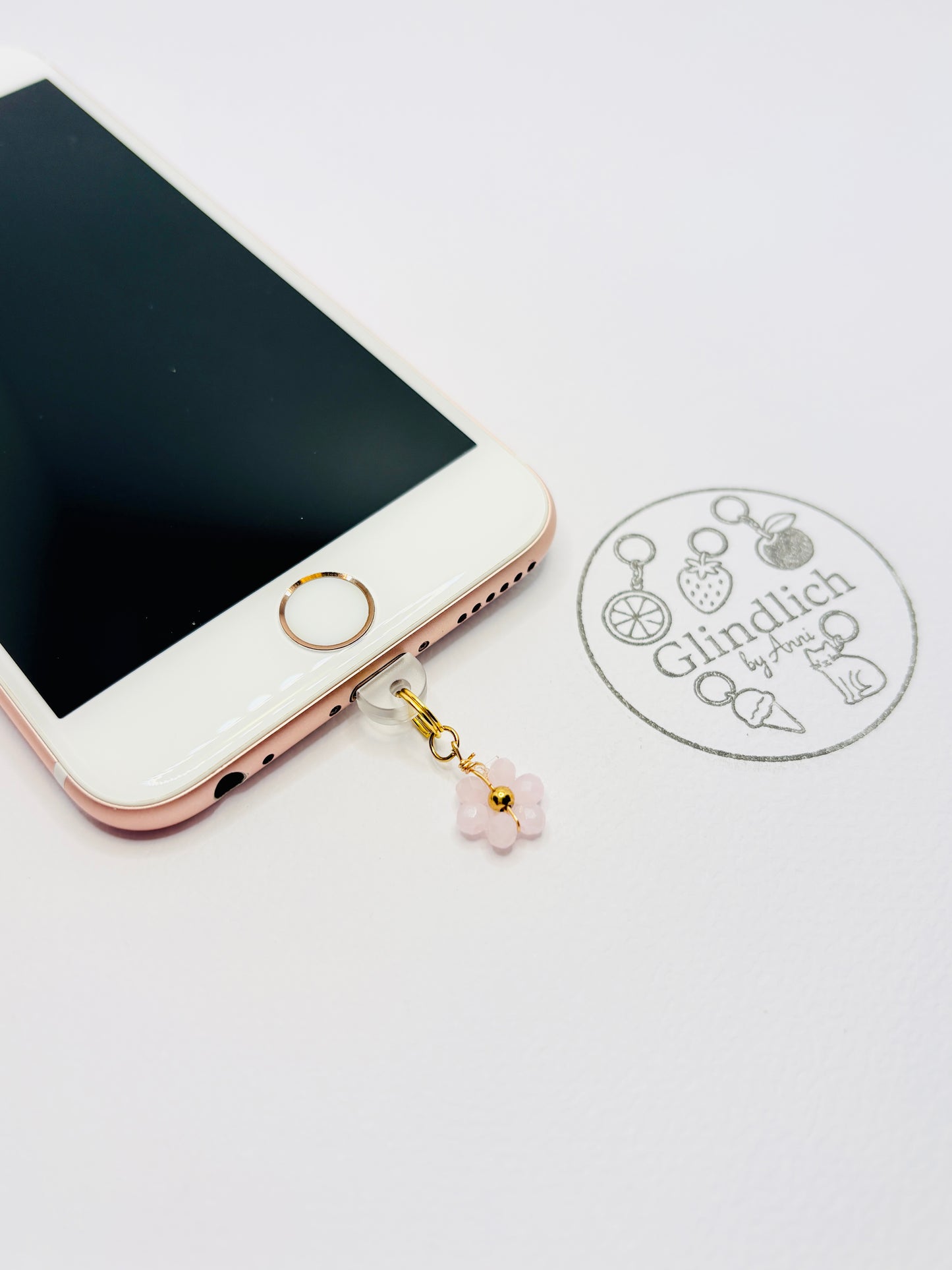 Rosa Blume Mini Charm. Zarte Frühlingsfreude fürs Smartphone.