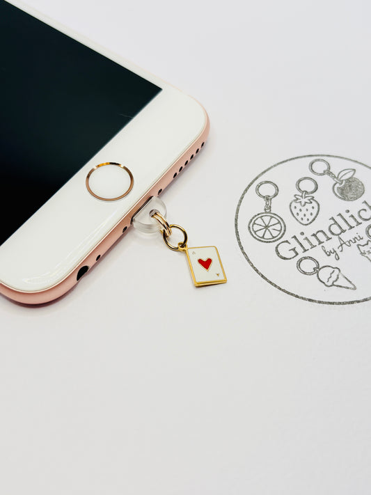 Herz Ass Karte Handy Charm. Symbol für Glück und Mut.