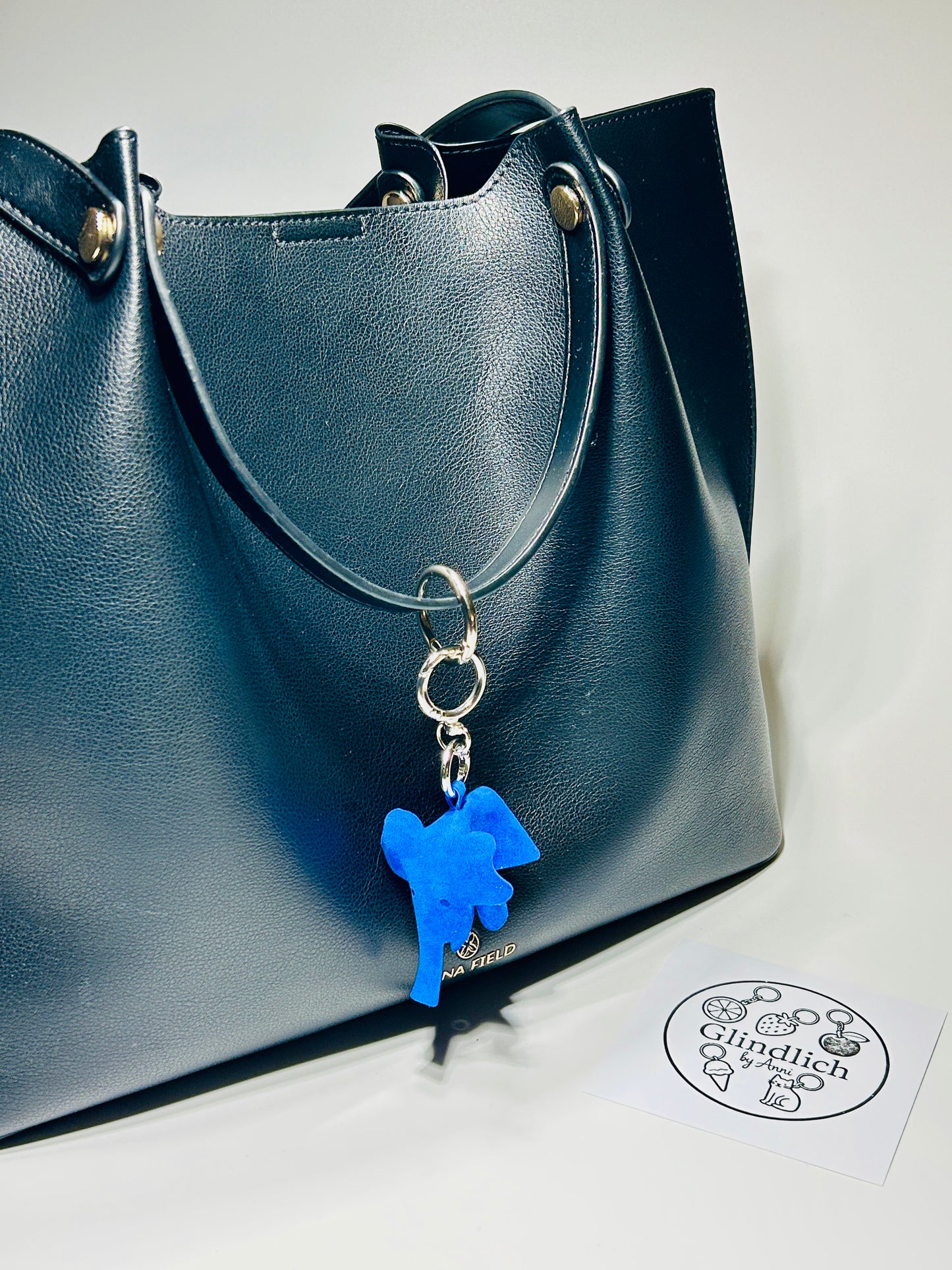 Echtleder Elefant Anhänger für Taschen und Schlüssel Glindlich Bag Charm
