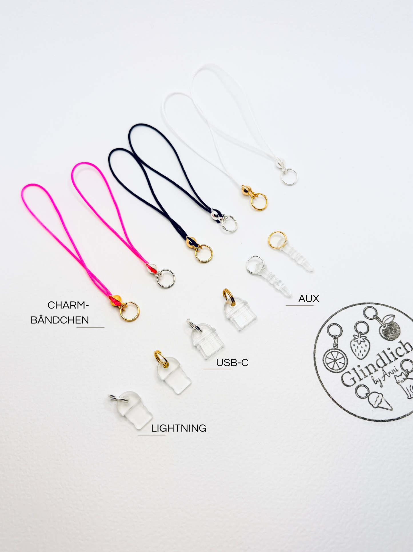 GLINDLICH Mini Charm Optionen USB-C Lightning Charm-Bändchen
