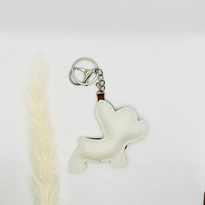 French Bulldog keychain. Black and white dog with strap and carabiner.