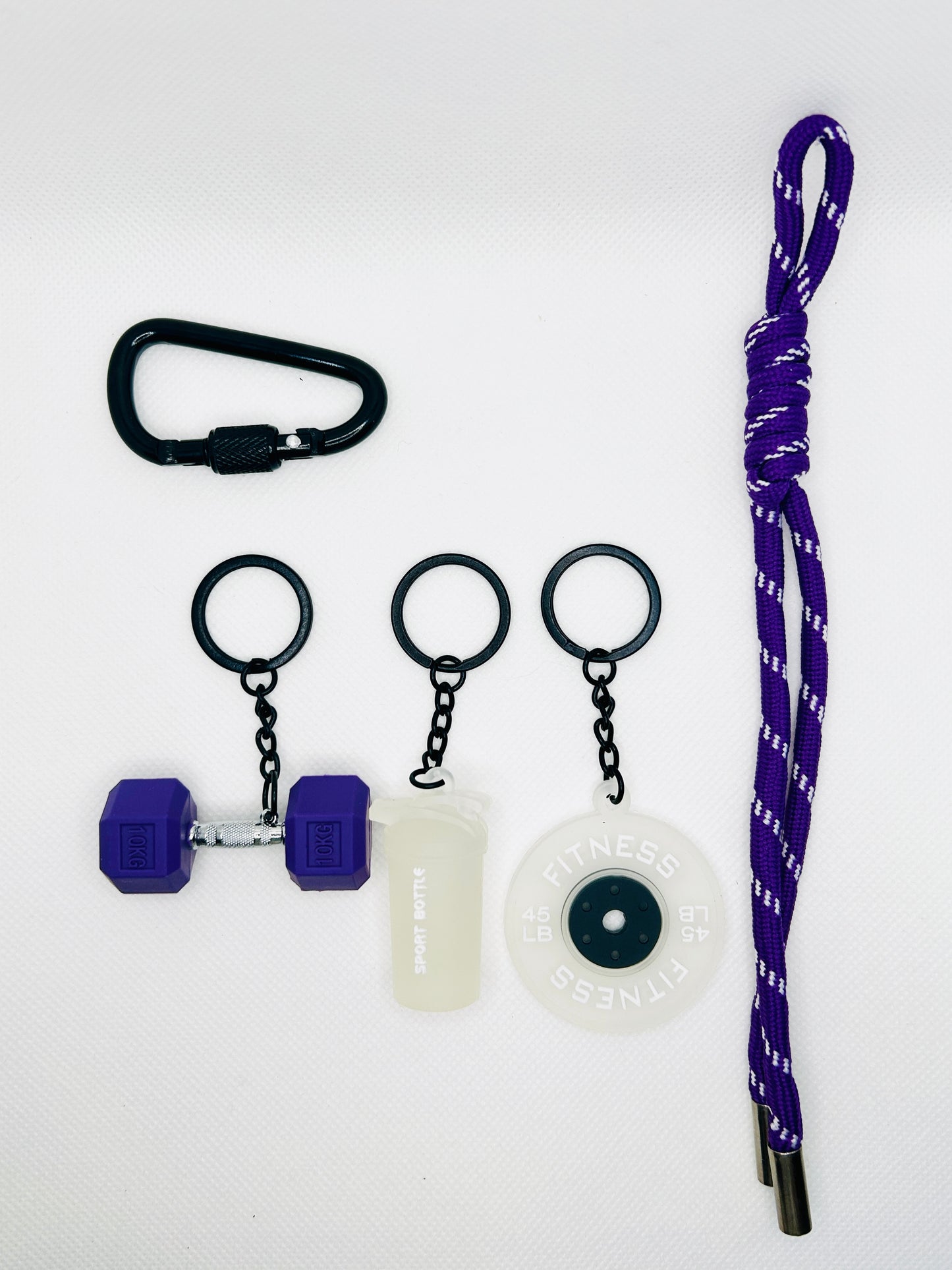 Sport Schlüsselanhänger Set Fitness Hantel Gewicht Wasserflasche Geschenk Männer Frauen Gym Accessoire