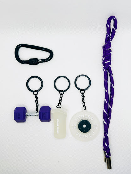 Sport Schlüsselanhänger Set Fitness Hantel Gewicht Wasserflasche Geschenk Männer Frauen Gym Accessoire