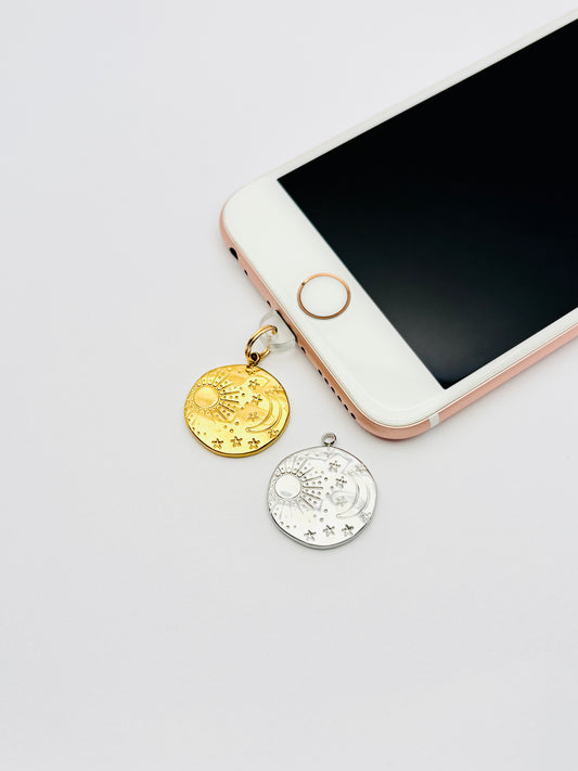 Himmelskörper Mini Charm von GLINDLICHbyAnni, Handy-Charm mit Mond- und Sonne-Motiv in Gold oder Silber