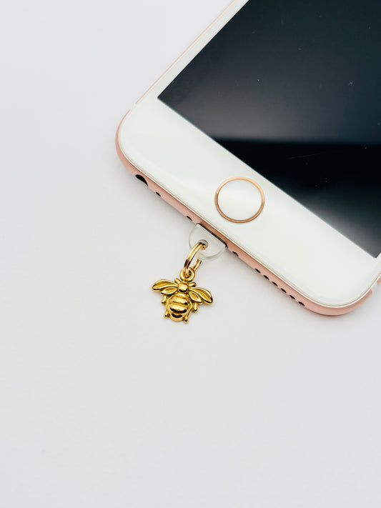 Biene Mini Charm von GLINDLICHbyAnni, goldfarbener Handy-Charm mit Bienen-Motiv