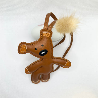 Teddy Taschenanhänger aus Kunstleder für Tasche Schlüssel und Rucksack in rosa, braun und Türkis