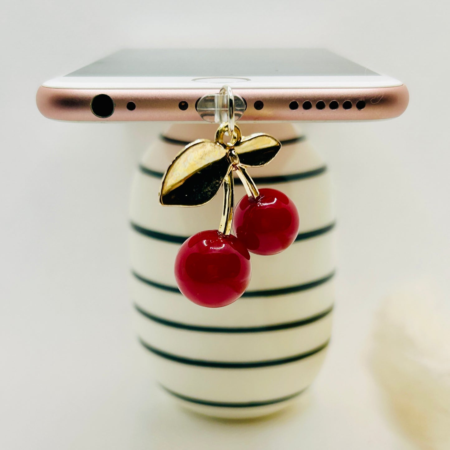 Kirsche Staubschutz USB-C oder Lightning. Stylisches Handy-Accessoire im 3D-Look