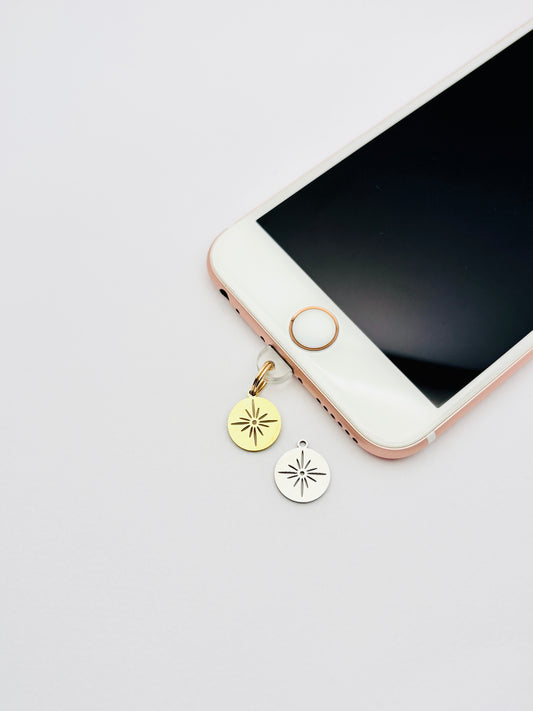 Strahlenstern Mini Charm von GLINDLICHbyAnni, Handy-Charm mit strahlendem Stern-Motiv in Gold oder Silber