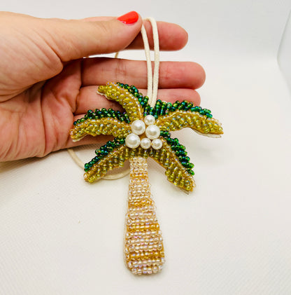 Palme Taschenanhänger Sommer. Tropisches Accessoire mit Perlen & Kunstleder