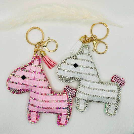 Strass Pony Schlüsselanhänger. Glitzernder Taschenanhänger mit Quaste & Charme
