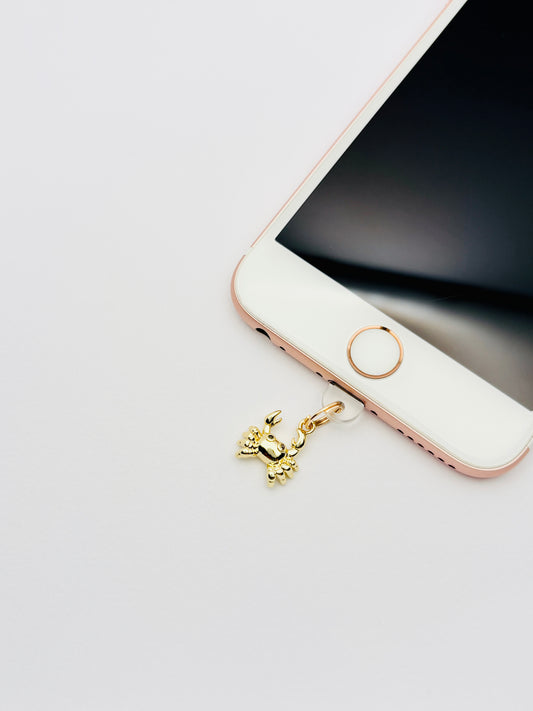 Krabbe Mini Charm von GLINDLICHbyAnni, goldfarbener Handy-Charm mit Krabben-Motiv