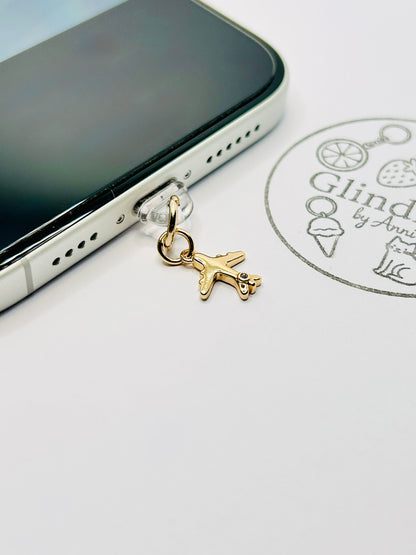 Flugzeug Charm aus vergoldeten Edelstahl. Minimalistisches Accessoire für Smartphone & Case.