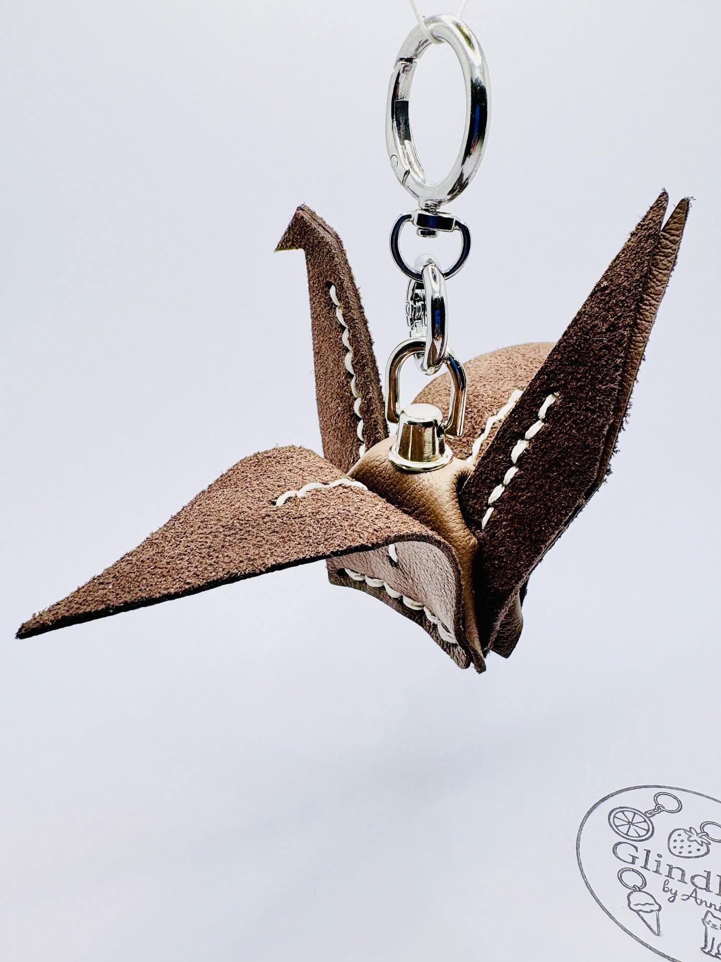 Handgefertigter Leder Origami Kranich Anhänger