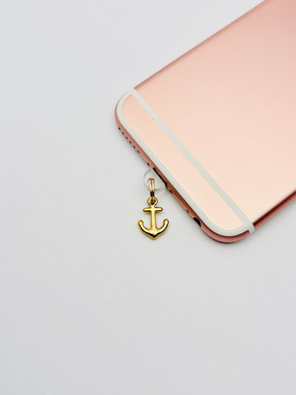 Anker Mini Charm von GLINDLICHbyAnni, goldfarbener Handy-Charm mit maritimem Anker-Motiv