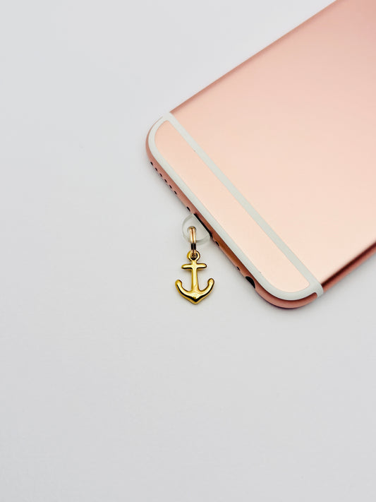 Anker Mini Charm von GLINDLICHbyAnni, goldfarbener Handy-Charm mit maritimem Anker-Motiv