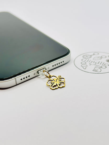 Hibiskus Charm aus Edelstahl. Minimalistisches Accessoire für Smartphone & Case.