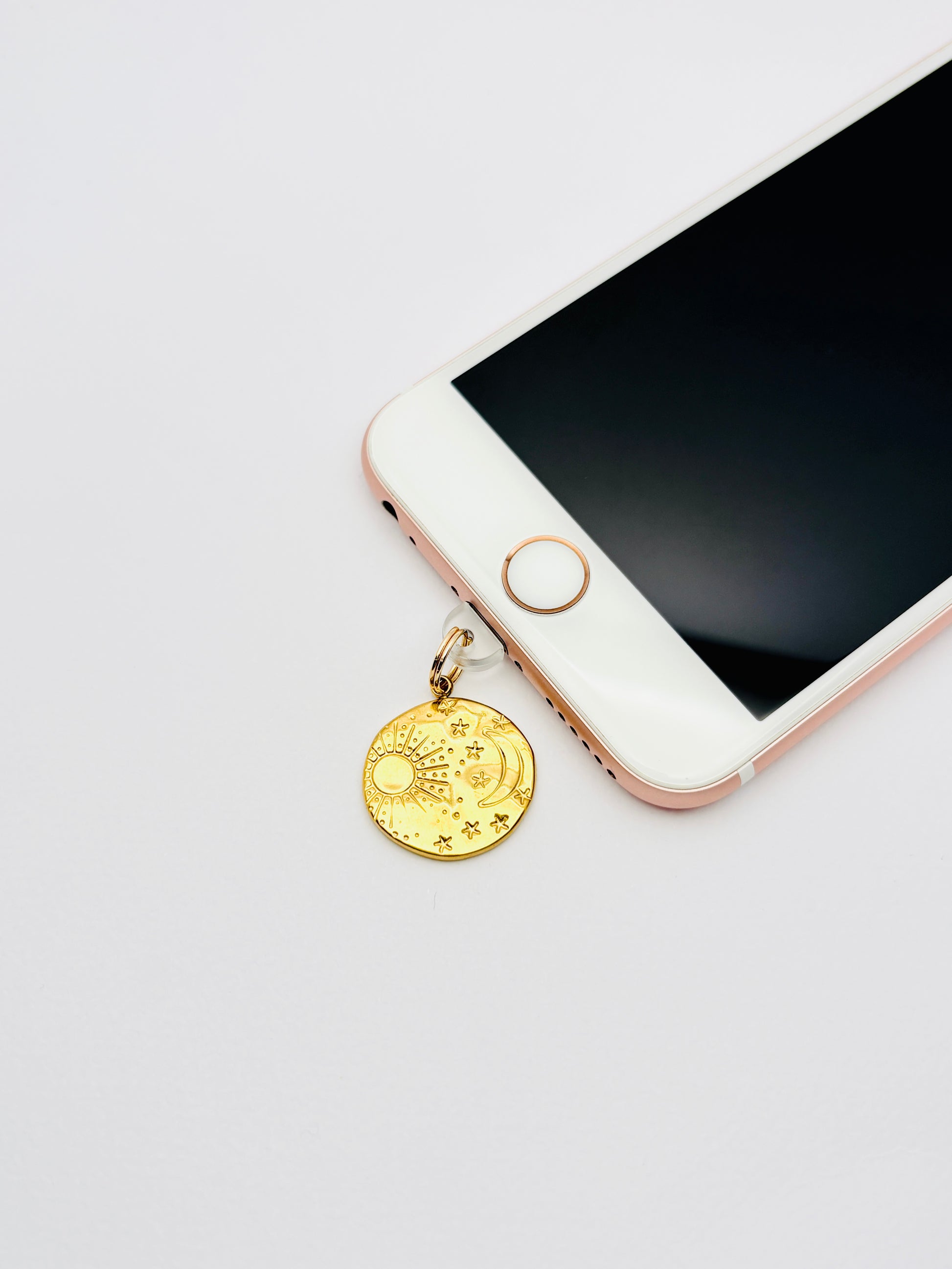 Himmelskörper Mini Charm von GLINDLICHbyAnni, Handy-Charm mit Mond- und Sonne-Motiv in Gold oder Silber