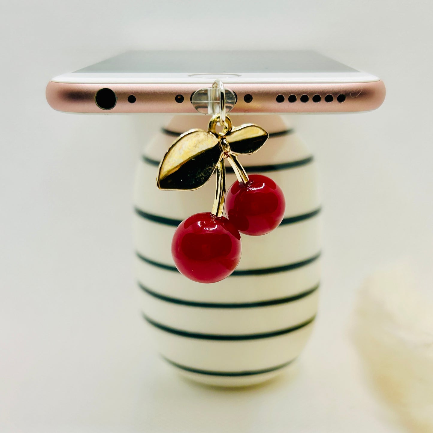 Kirsche Staubschutz USB-C oder Lightning. Stylisches Handy-Accessoire im 3D-Look