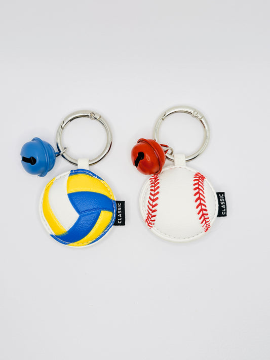 Sportball Bag Charm von GLINDLICHbyAnni aus Kunstleder mit Karabiner und Glöckchen, Motiv Volleyball, Baseball, American Football oder Billardkugel