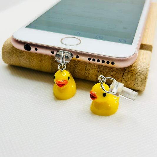 Quietscheente Handy Charm Gelb. Süßer Smartphone-Anhänger mit Stecker