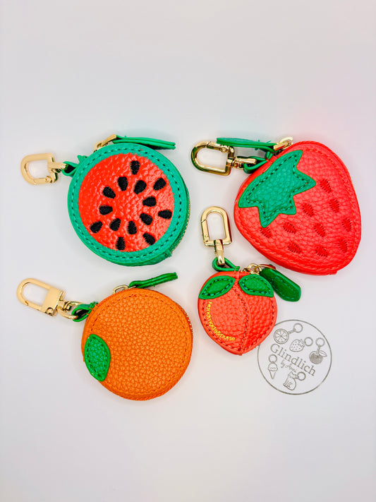 Fruchtige Mini Geldbörsen für Tasche und Schlüsselanhänger. Echtleder Optik. AirTag Tasche