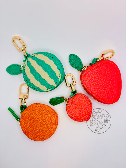 Fruchtige Mini Geldbörsen für Tasche und Schlüsselanhänger. Echtleder Optik. AirTag Tasche