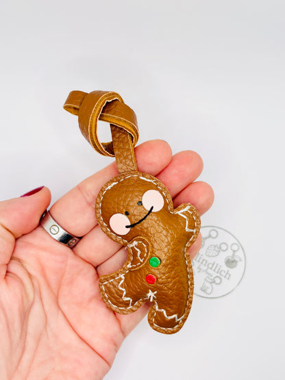 Niedlicher Lebkuchenmann Gingerbread Taschenanhänger Weihnachts-Schlüsselanhänger Kunstleder
