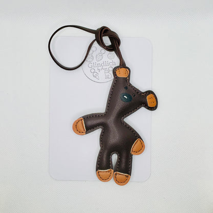 Teddy Taschenanhänger aus Kunstleder für Tasche Schlüssel und Rucksack in rosa, braun und Türkis