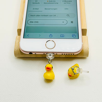 Quietscheente Handy Charm Gelb. Süßer Smartphone-Anhänger mit Stecker