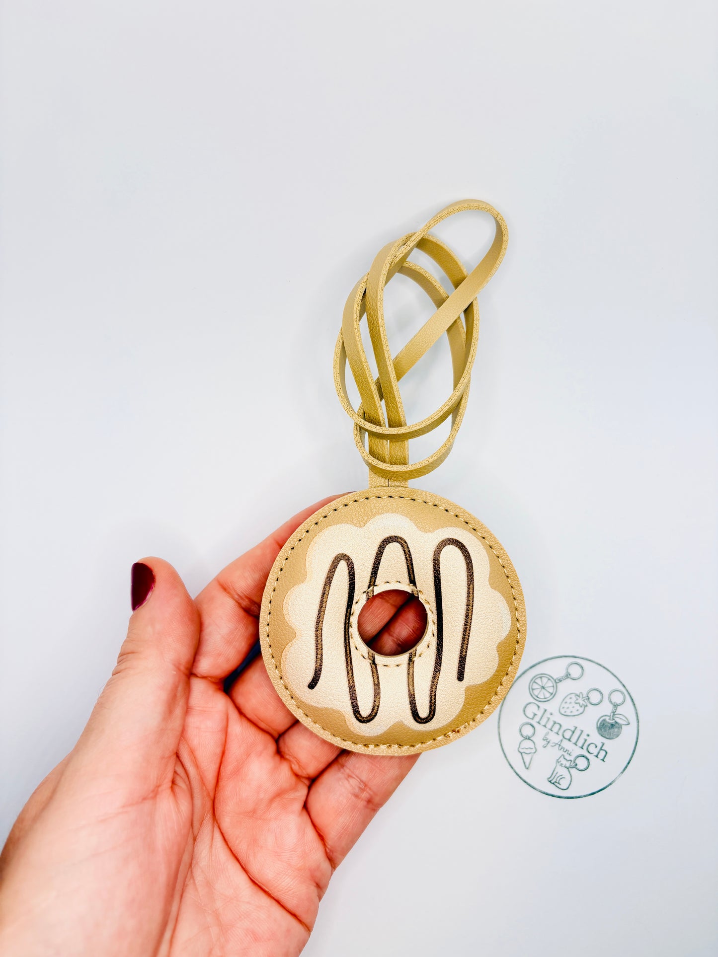 Donut Anhänger. Kunstleder Taschenanhänger für Auto, Rucksack & Schlüssel