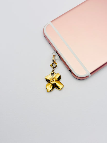 Blume Mini Charm von GLINDLICHbyAnni, goldfarbener Handy-Charm mit floralem Motiv