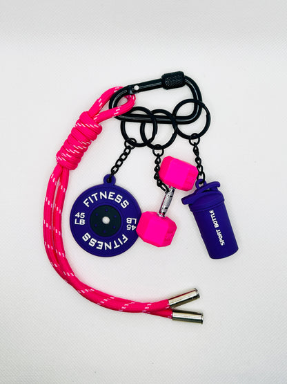 Sport Schlüsselanhänger Set Fitness Hantel Gewicht Wasserflasche Geschenk Männer Frauen Gym Accessoire