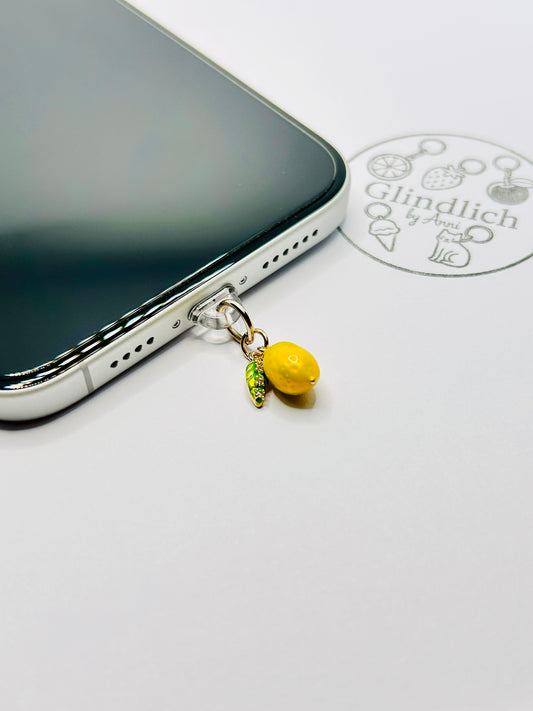Zitrone Charm aus vergoldeten Edelstahl. Minimalistisches Accessoire für Smartphone & Case.