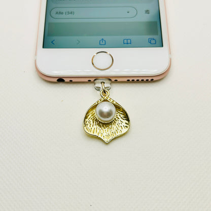 Handy Charm Gold mit Perle. Smartphone Anhänger Staubschutz Schmuck Accessoire