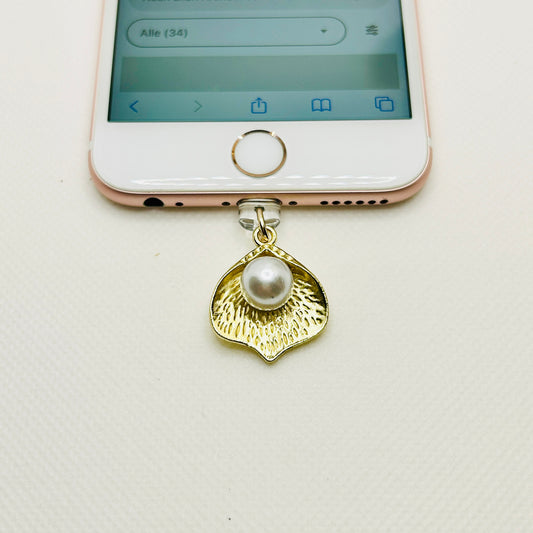 Handy Charm Gold mit Perle. Smartphone Anhänger Staubschutz Schmuck Accessoire