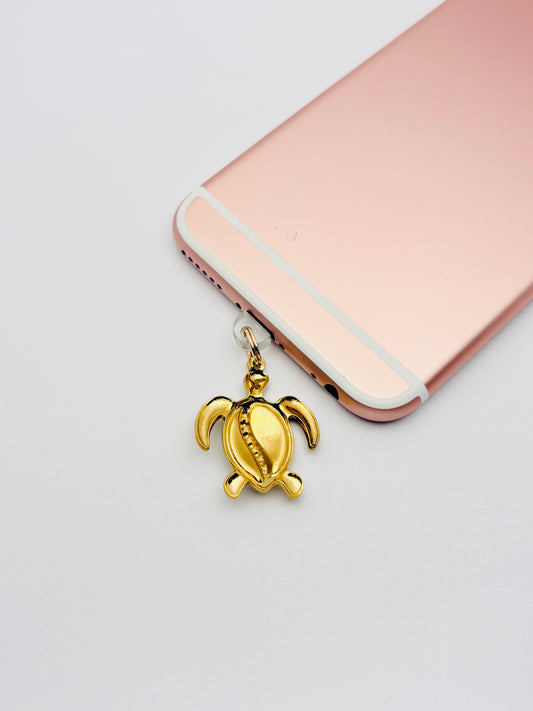Schildkröten Mini Charm von GLINDLICHbyAnni, vergoldeter Handy-Charm mit Perlmutt-Schildkröten-Motiv
