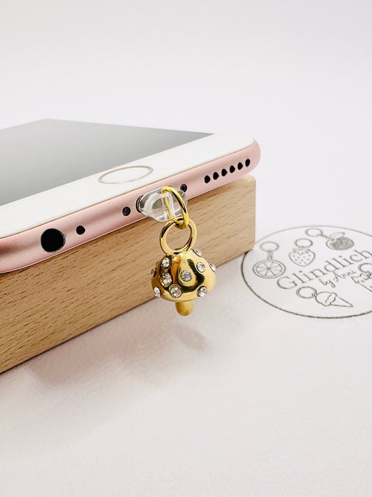 Goldener Pilz Charm mit funkelnden Kristallen. Charm Anhänger als Glucksbringer