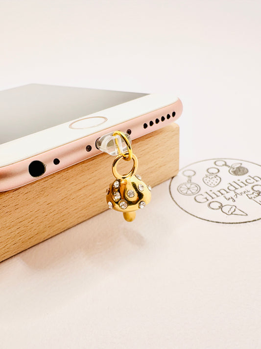 Goldener Pilz Charm mit funkelnden Kristallen. Charm Anhänger als Glucksbringer