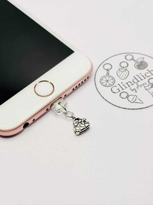 Funkelnde Handtasche Mini Charm in Silber. Charm Anhänger für Stil-Ikonen