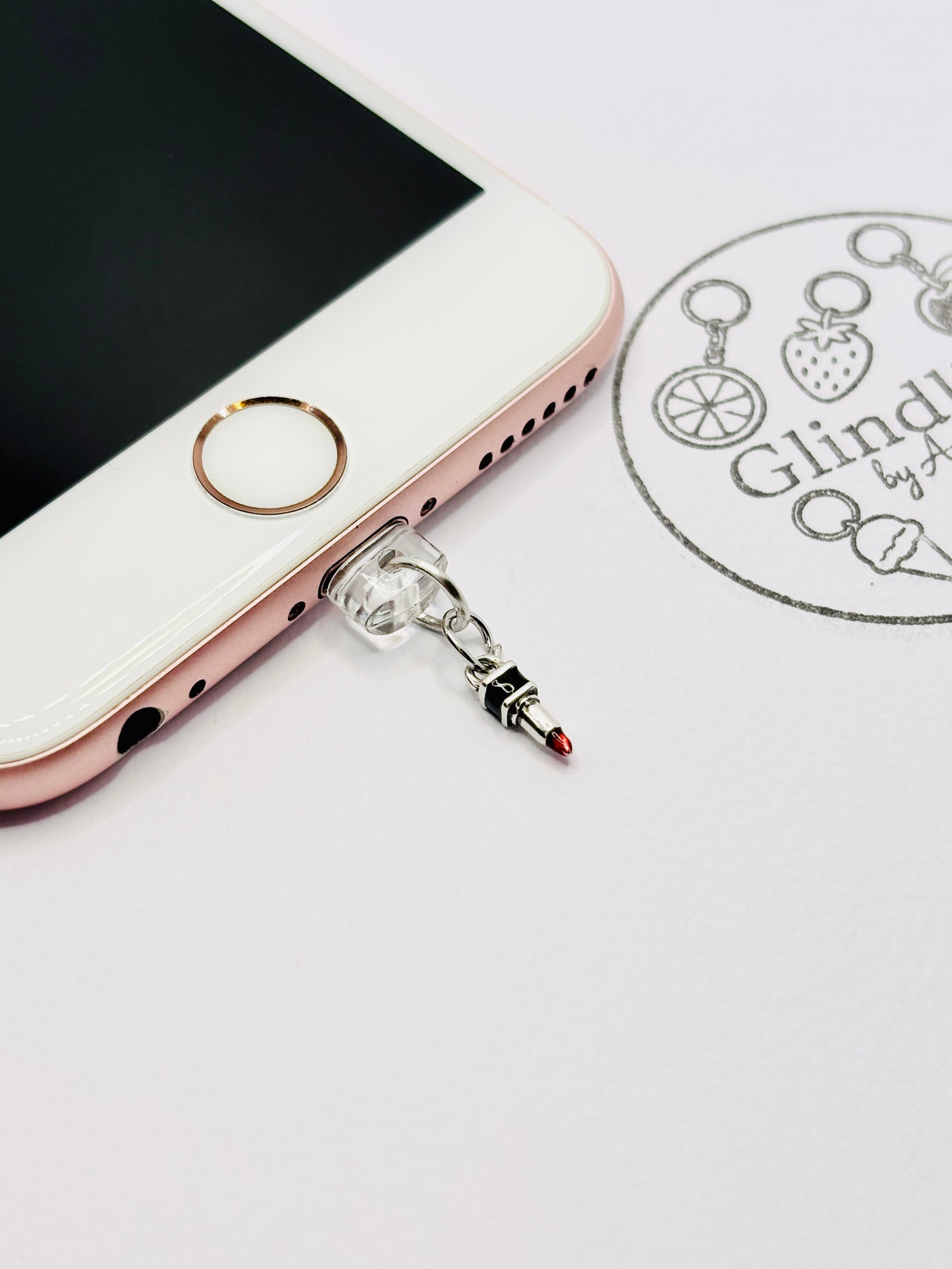 Lippenstift Mini Charm in Silber & Rot. Charm Anhänger für Beauty-Lover