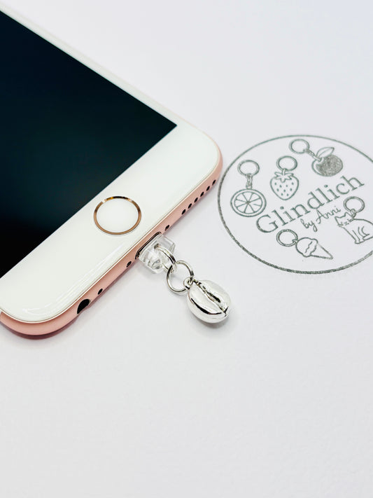 Kaffeebohne Mini Charm in Silber. Minimalistisches Coffee-Statement für dein Smartphone
