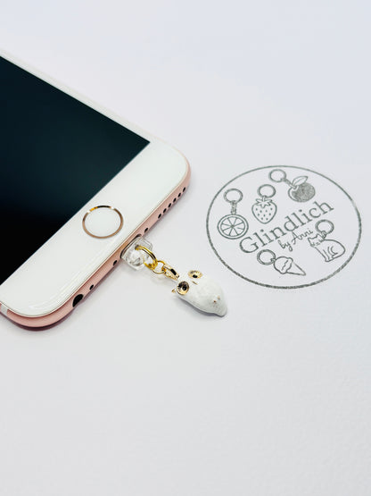 Eulen Mini Charm in Weiß und Gold. Weiser Begleiter für dein Smartphone