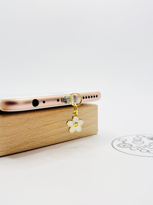 Blüten Mini Charm in Weiß und Gold. Zarter Glindlich-Moment für dein Smartphone