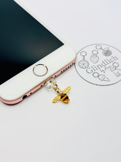 Bienen Mini Charm in Gold mit bernsteinfarbener Note. Natürlicher Glanz für dein Smartphone