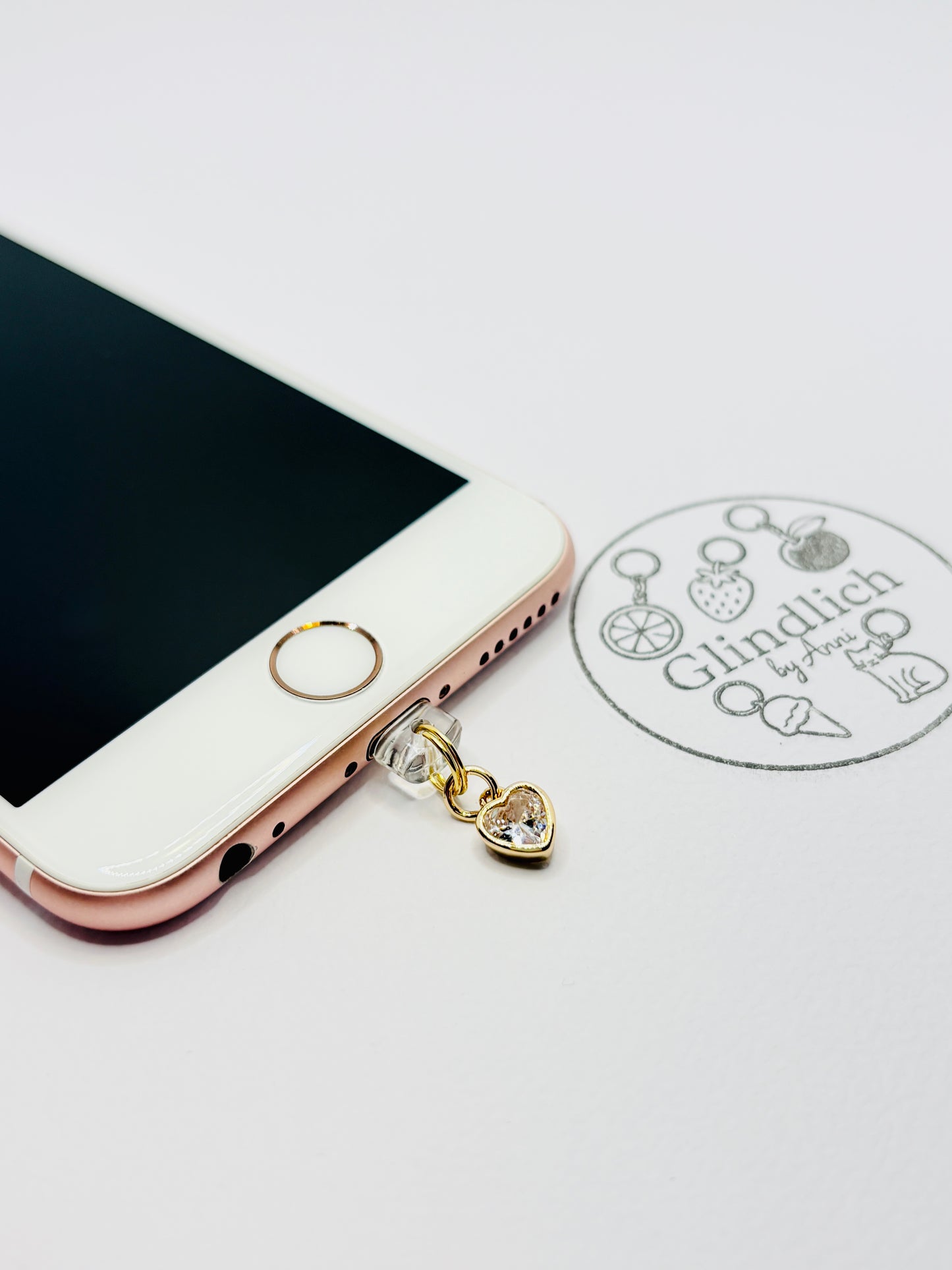 Glitzer Herz Handy Charm. Funkelnder Liebesmoment fürs Smartphone.