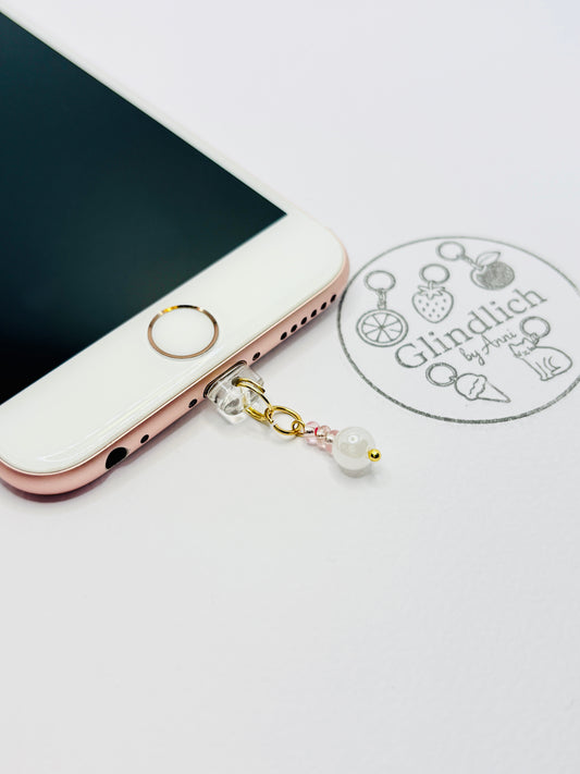 Perlen Mini Charm in Weiß und Rosa. Zartes Stil-Detail für dein Smartphone