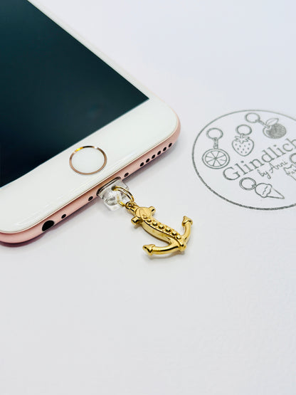 Anker Mini Charm in Gold. Maritimer Glindlich-Moment für dein Smartphone